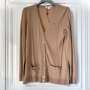 LACOSTE NWOT 100% Merino Wool Classic Cardigan in Tan Size 44/ M